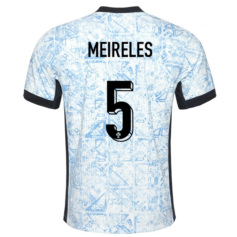 Danxen Hombre Camiseta Portugal Afonso Meireles #5 Crema Azul 2ª Equipación 24-26 La Camisa México