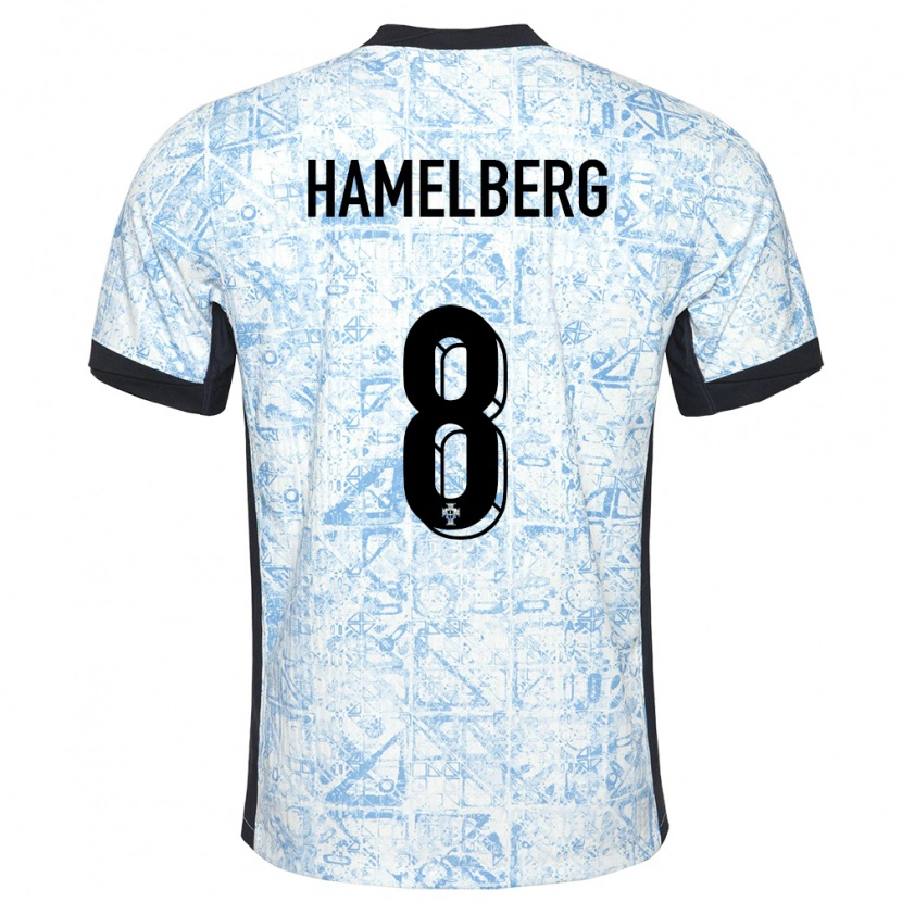 Danxen Hombre Camiseta Portugal Eric Hamelberg #8 Crema Azul 2ª Equipación 24-26 La Camisa México