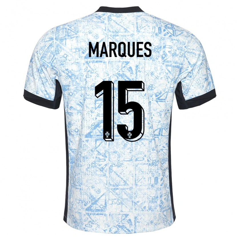 Danxen Hombre Camiseta Portugal Christian Marques #15 Crema Azul 2ª Equipación 24-26 La Camisa México