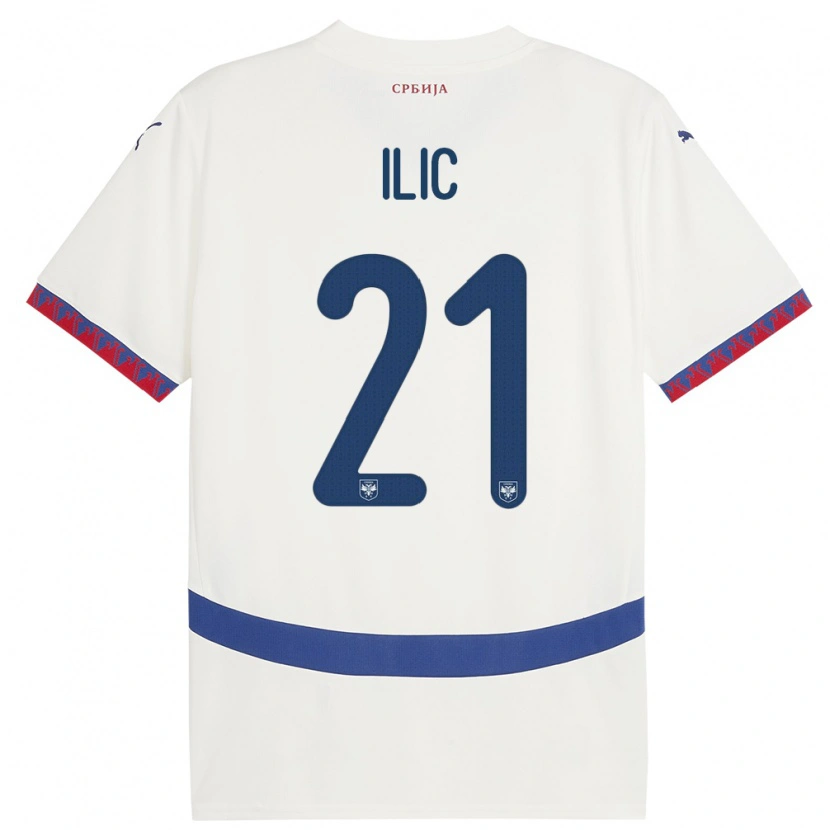 Danxen Hombre Camiseta Serbia Veljko Ilic #21 Blanco 2ª Equipación 24-26 La Camisa México