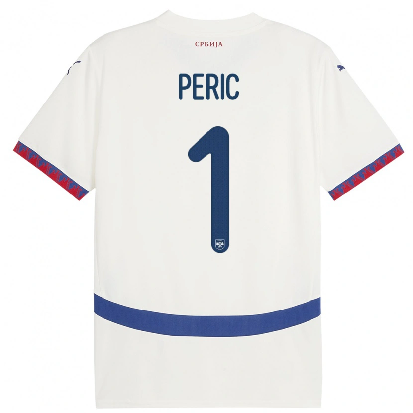 Danxen Hombre Camiseta Serbia Strahinja Peric #1 Blanco 2ª Equipación 24-26 La Camisa México