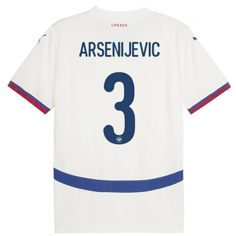 Danxen Hombre Camiseta Serbia Andrej Arsenijevic #3 Blanco 2ª Equipación 24-26 La Camisa México