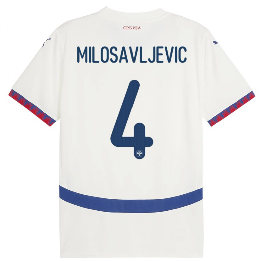 Danxen Hombre Camiseta Serbia Veljko Milosavljevic #4 Blanco 2ª Equipación 24-26 La Camisa México