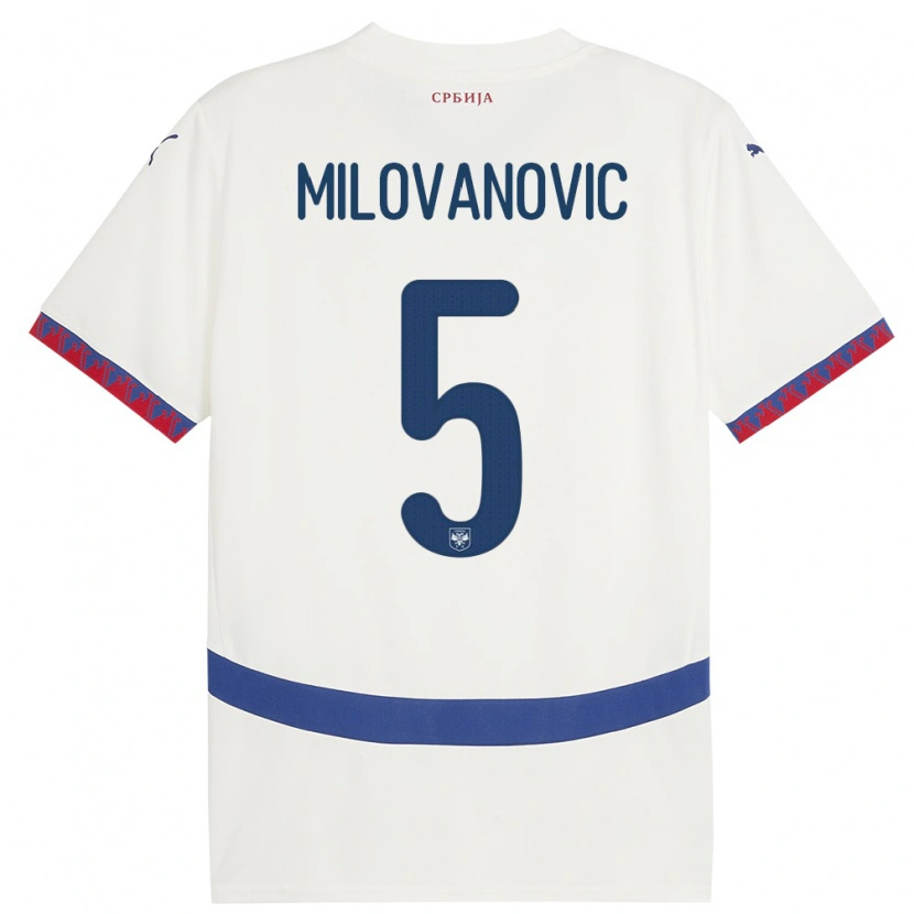 Danxen Hombre Camiseta Serbia Mateja Milovanovic #5 Blanco 2ª Equipación 24-26 La Camisa México