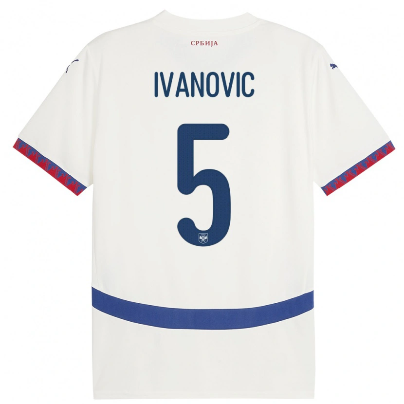 Danxen Hombre Camiseta Serbia Mijat Ivanovic #5 Blanco 2ª Equipación 24-26 La Camisa México