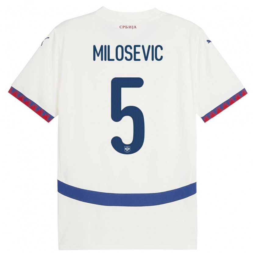 Danxen Hombre Camiseta Serbia Jovan Milosevic #5 Blanco 2ª Equipación 24-26 La Camisa México