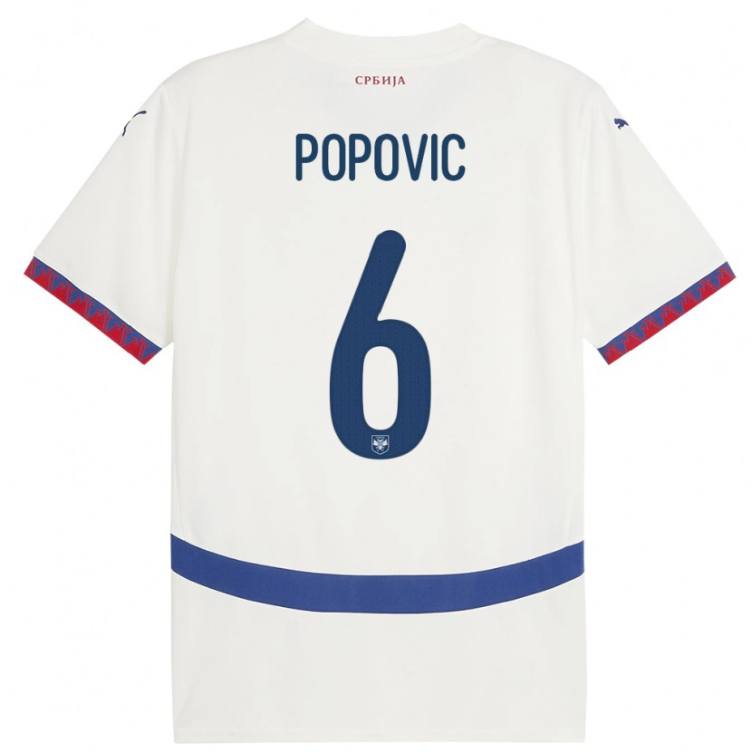 Danxen Hombre Camiseta Serbia Andrej Popovic #6 Blanco 2ª Equipación 24-26 La Camisa México