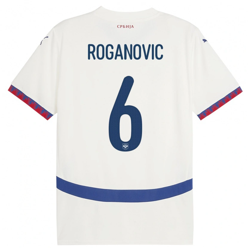 Danxen Hombre Camiseta Serbia Vuk Roganovic #6 Blanco 2ª Equipación 24-26 La Camisa México