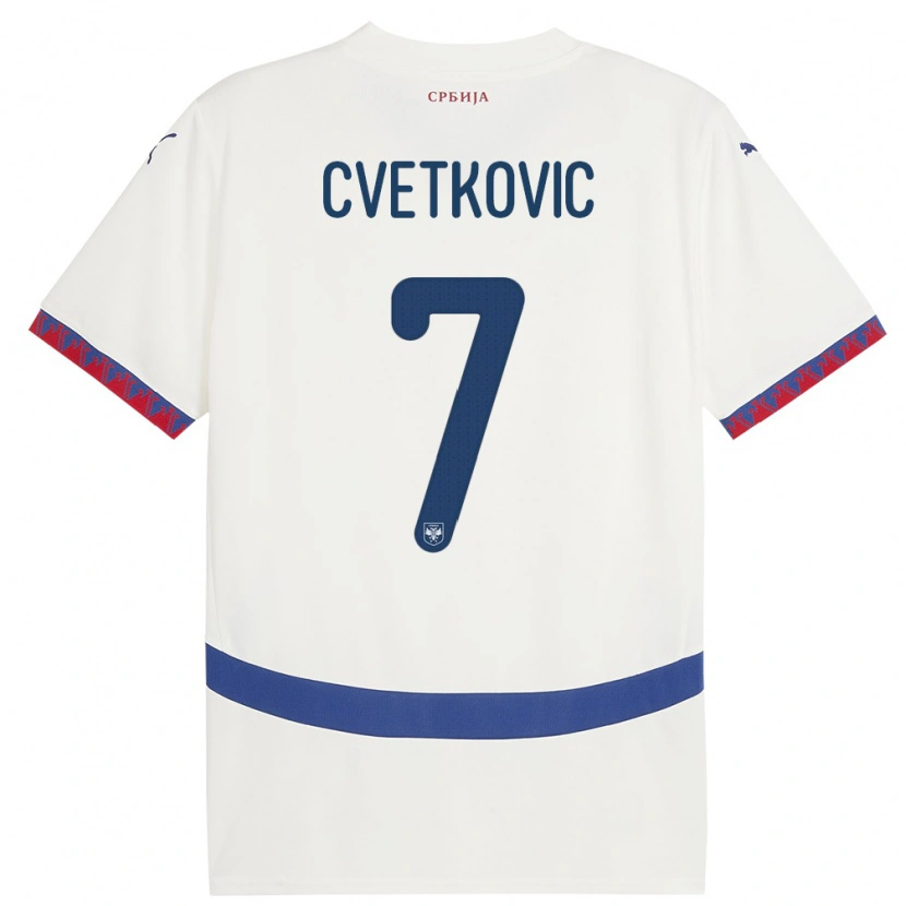 Danxen Hombre Camiseta Serbia Mihajlo Cvetkovic #7 Blanco 2ª Equipación 24-26 La Camisa México
