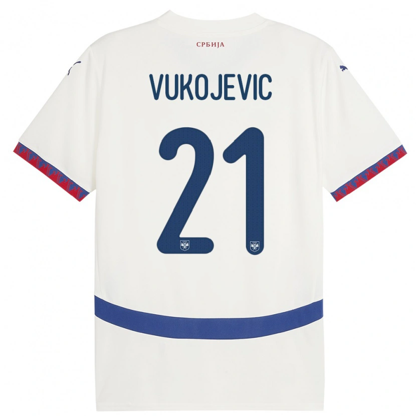 Danxen Hombre Camiseta Serbia Veljko Vukojevic #21 Blanco 2ª Equipación 24-26 La Camisa México