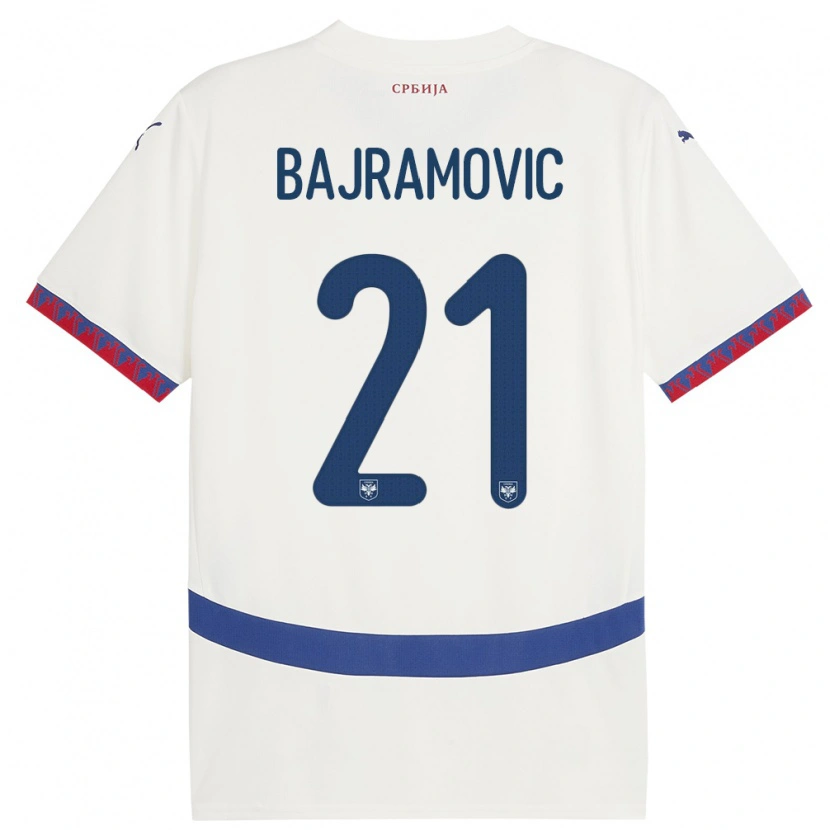 Danxen Hombre Camiseta Serbia Eldin Bajramovic #21 Blanco 2ª Equipación 24-26 La Camisa México