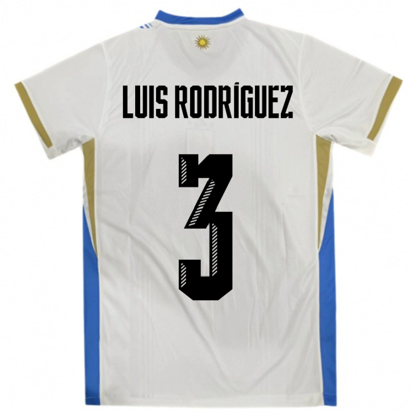Danxen Hombre Camiseta Uruguay José Luis Rodríguez #3 Blanco Azul 2ª Equipación 24-26 La Camisa México