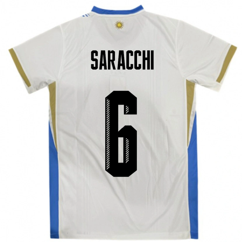 Danxen Hombre Camiseta Uruguay Marcelo Saracchi #6 Blanco Azul 2ª Equipación 24-26 La Camisa México