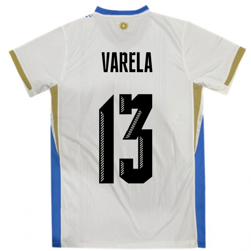 Danxen Hombre Camiseta Uruguay Guillermo Varela #13 Blanco Azul 2ª Equipación 24-26 La Camisa México