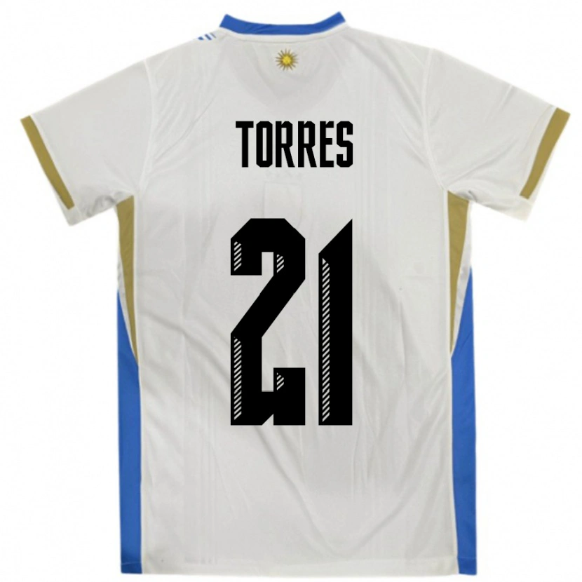 Danxen Hombre Camiseta Uruguay Facundo Torres #21 Blanco Azul 2ª Equipación 24-26 La Camisa México
