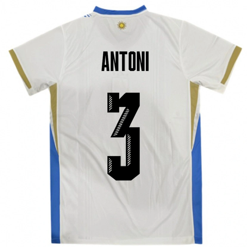 Danxen Hombre Camiseta Uruguay Mateo Antoni #3 Blanco Azul 2ª Equipación 24-26 La Camisa México
