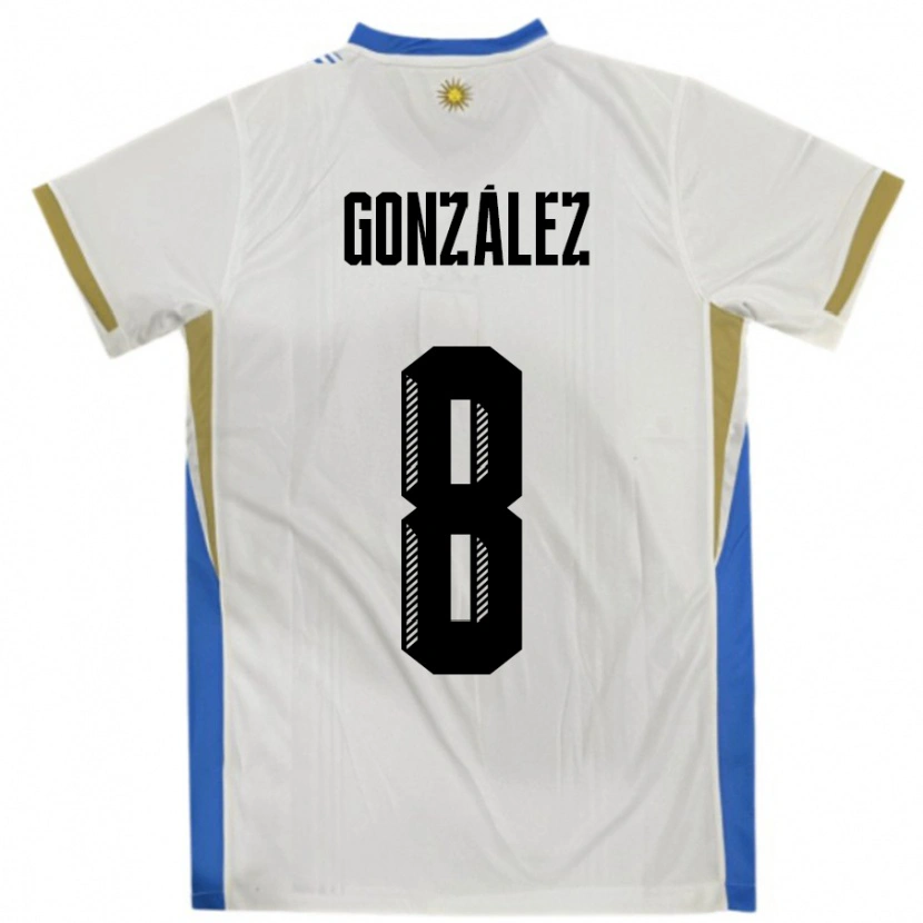 Danxen Hombre Camiseta Uruguay Luciano Gonzalez #8 Blanco Azul 2ª Equipación 24-26 La Camisa México
