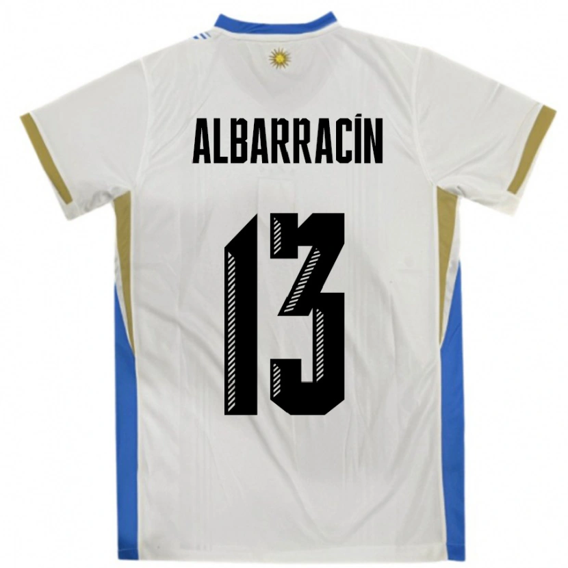 Danxen Hombre Camiseta Uruguay Agustín Albarracín #13 Blanco Azul 2ª Equipación 24-26 La Camisa México