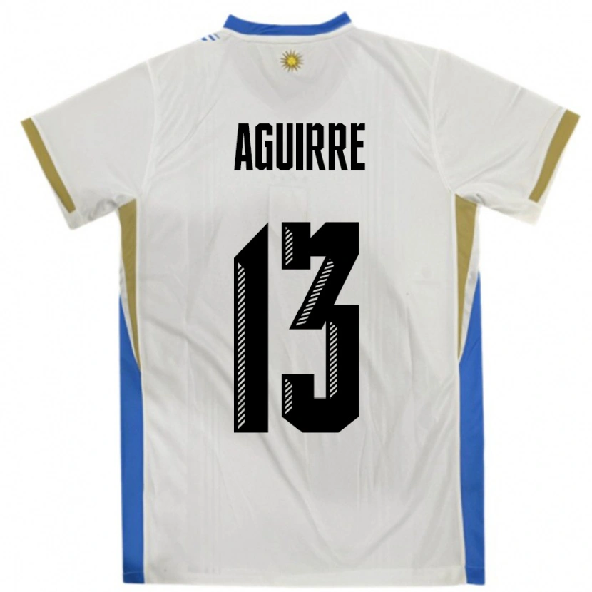 Danxen Hombre Camiseta Uruguay Joaquin Aguirre #13 Blanco Azul 2ª Equipación 24-26 La Camisa México