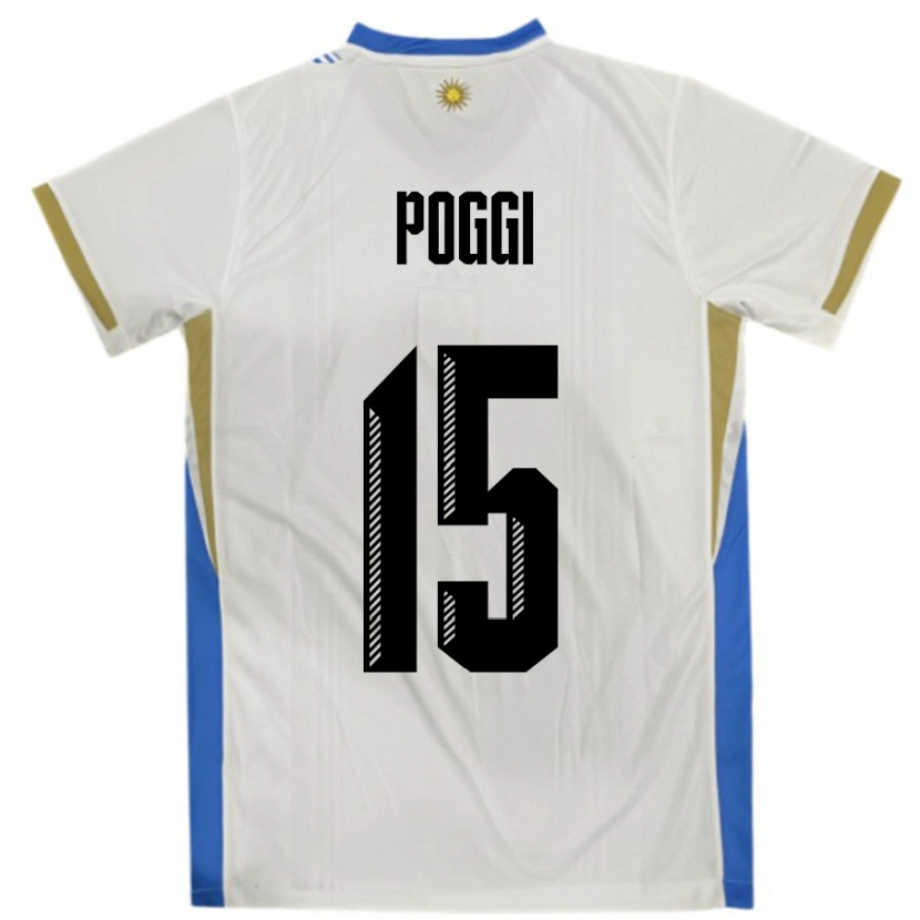Danxen Hombre Camiseta Uruguay Vicente Poggi #15 Blanco Azul 2ª Equipación 24-26 La Camisa México
