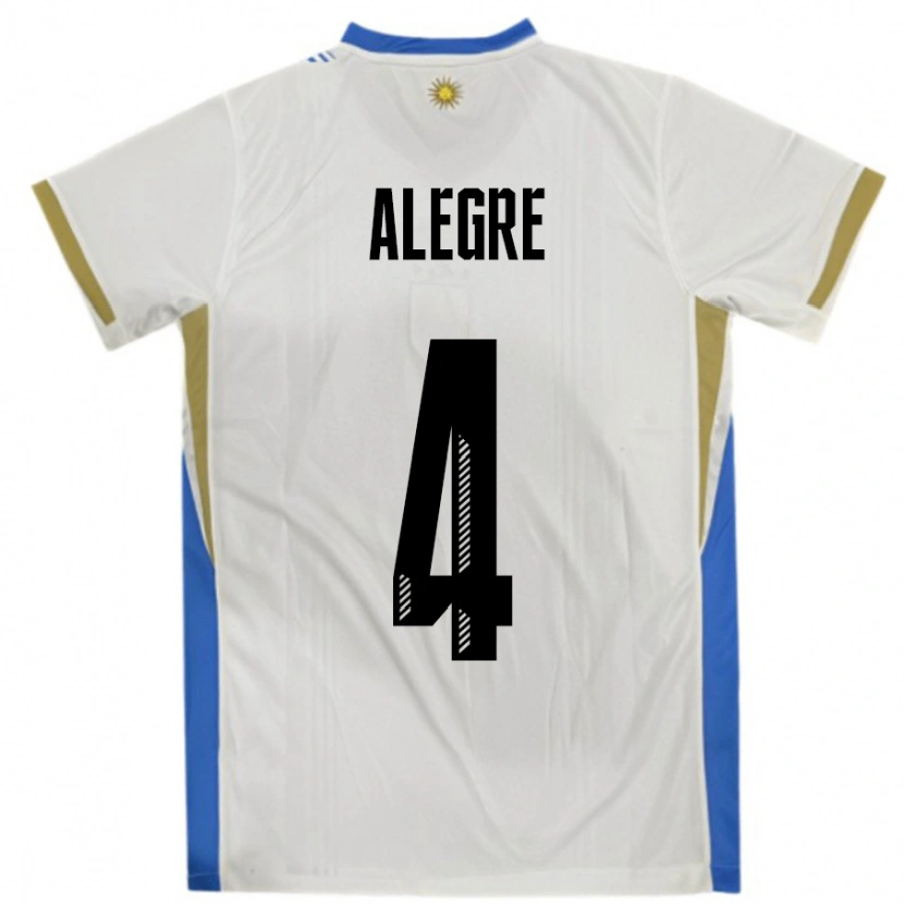 Danxen Hombre Camiseta Uruguay Ignacio Alegre #4 Blanco Azul 2ª Equipación 24-26 La Camisa México