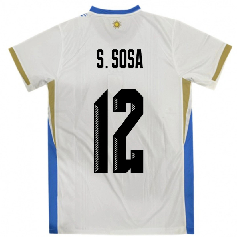 Danxen Hombre Camiseta Uruguay Sebastian Sosa #12 Blanco Azul 2ª Equipación 24-26 La Camisa México