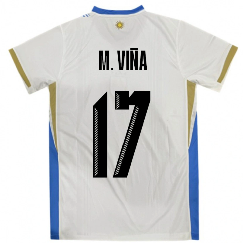 Danxen Hombre Camiseta Uruguay Matias Vina #17 Blanco Azul 2ª Equipación 24-26 La Camisa México