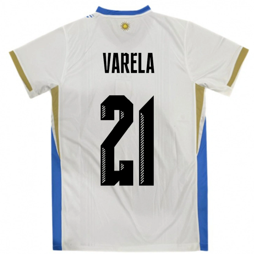 Danxen Hombre Camiseta Uruguay Gullermo Varela #21 Blanco Azul 2ª Equipación 24-26 La Camisa México