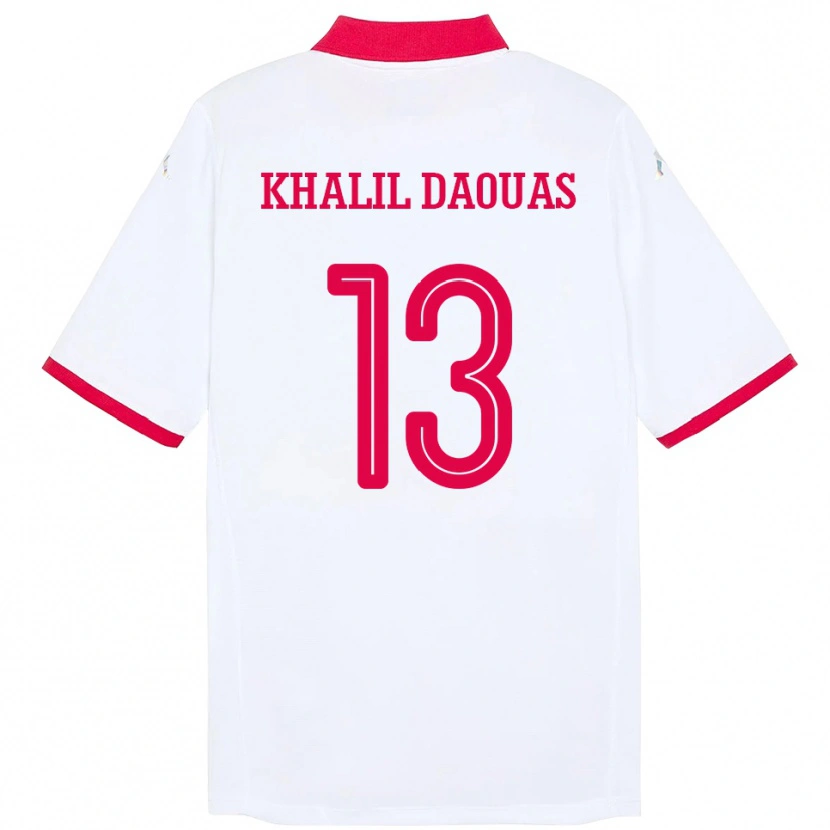 Danxen Hombre Camiseta Túnez Mohamed Khalil Daouas #13 Blanco 2ª Equipación 24-26 La Camisa México