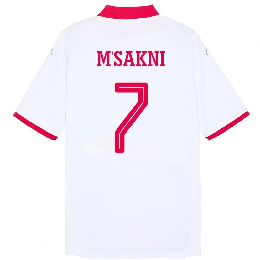 Danxen Hombre Camiseta Túnez Youssef M Sakni #7 Blanco 2ª Equipación 24-26 La Camisa México