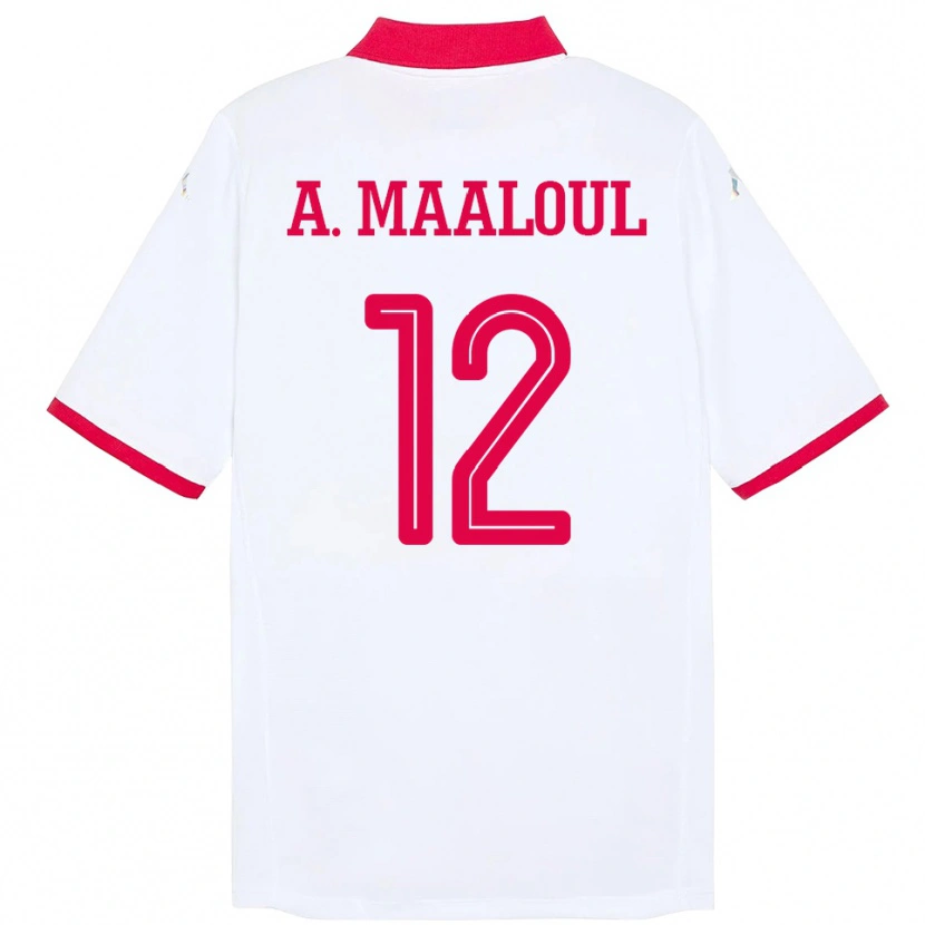 Danxen Hombre Camiseta Túnez Ali Maaloul #12 Blanco 2ª Equipación 24-26 La Camisa México