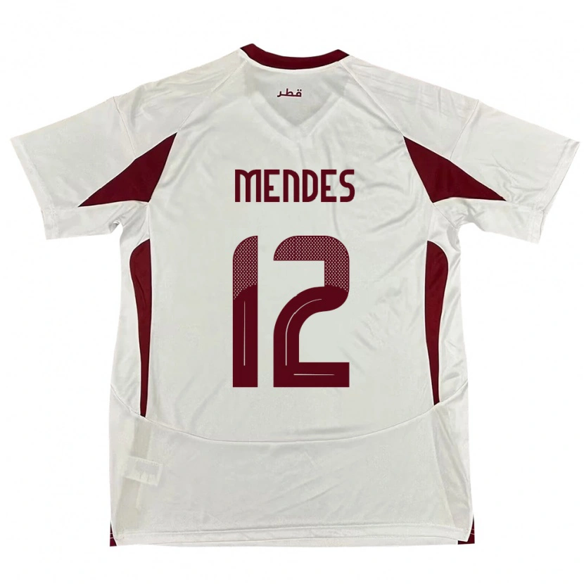 Danxen Hombre Camiseta Catar Lucas Mendes #12 Blanco 2ª Equipación 24-26 La Camisa México
