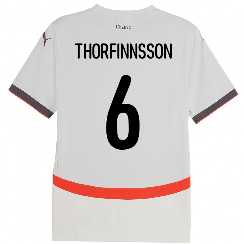 Danxen Hombre Camiseta Islandia Mikael Máni Thorfinnsson #6 Blanco 2ª Equipación 24-26 La Camisa México