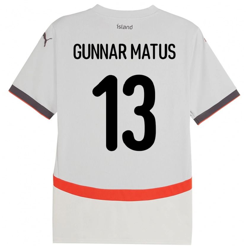 Danxen Hombre Camiseta Islandia Aron Gunnar Matus #13 Blanco 2ª Equipación 24-26 La Camisa México