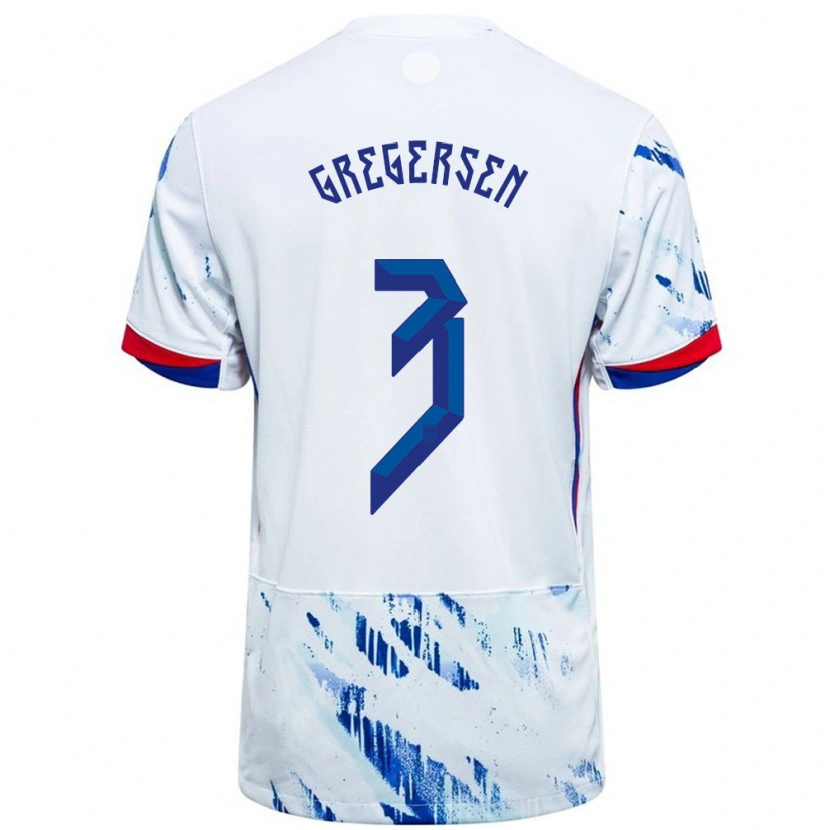 Danxen Hombre Camiseta Noruega Stian Gregersen #3 Blanco Azul 2ª Equipación 24-26 La Camisa México