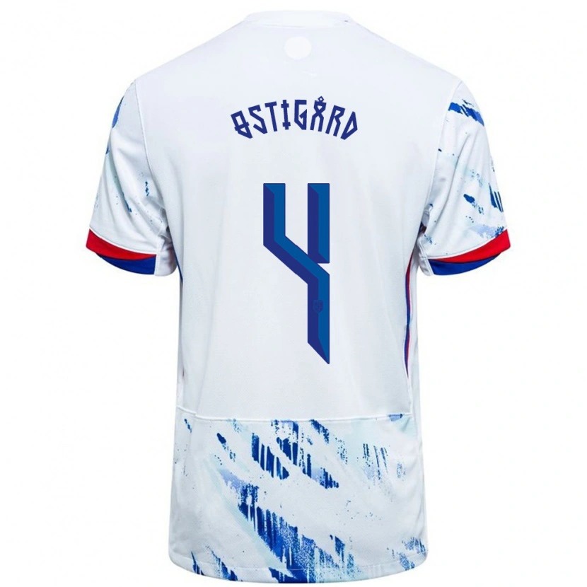 Danxen Hombre Camiseta Noruega Leo Østigård #4 Blanco Azul 2ª Equipación 24-26 La Camisa México