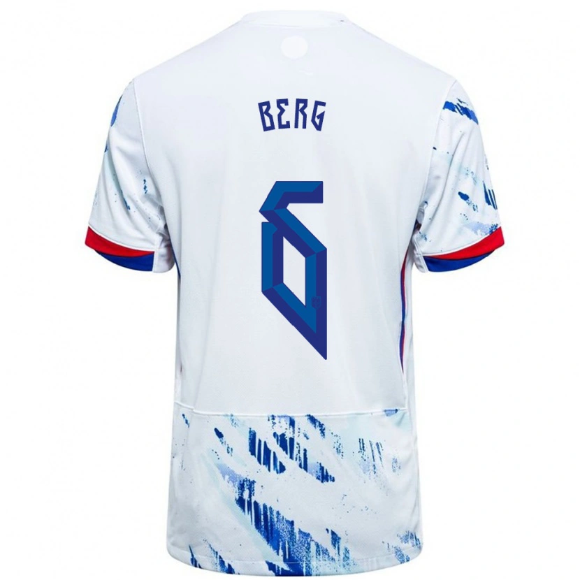 Danxen Hombre Camiseta Noruega Patrick Berg #6 Blanco Azul 2ª Equipación 24-26 La Camisa México