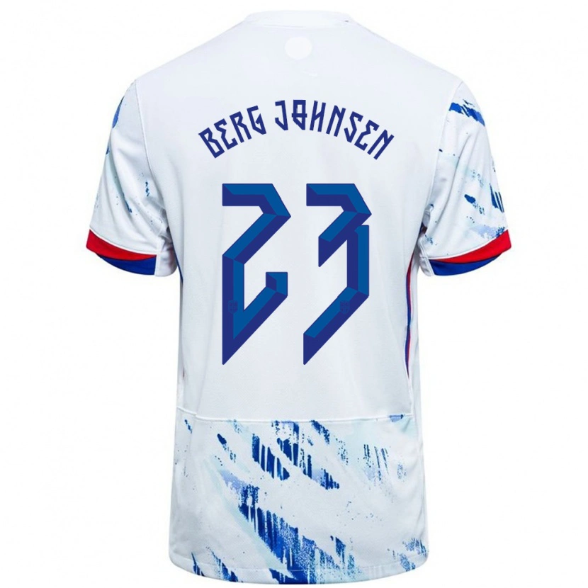 Danxen Hombre Camiseta Noruega Lasse Berg Johnsen #23 Blanco Azul 2ª Equipación 24-26 La Camisa México