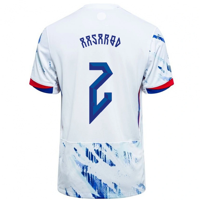 Danxen Hombre Camiseta Noruega Syver Bjørkum Aasarød #2 Blanco Azul 2ª Equipación 24-26 La Camisa México