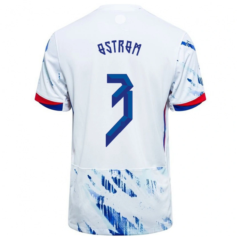 Danxen Hombre Camiseta Noruega Robin Østrøm #3 Blanco Azul 2ª Equipación 24-26 La Camisa México