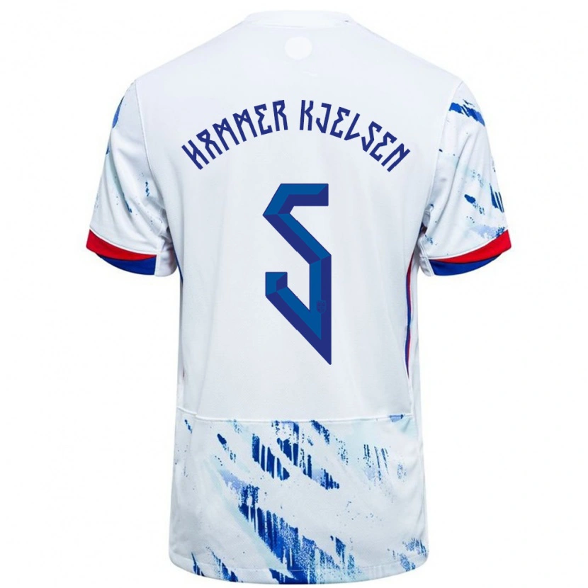 Danxen Hombre Camiseta Noruega Aleksander Hammer Kjelsen #5 Blanco Azul 2ª Equipación 24-26 La Camisa México