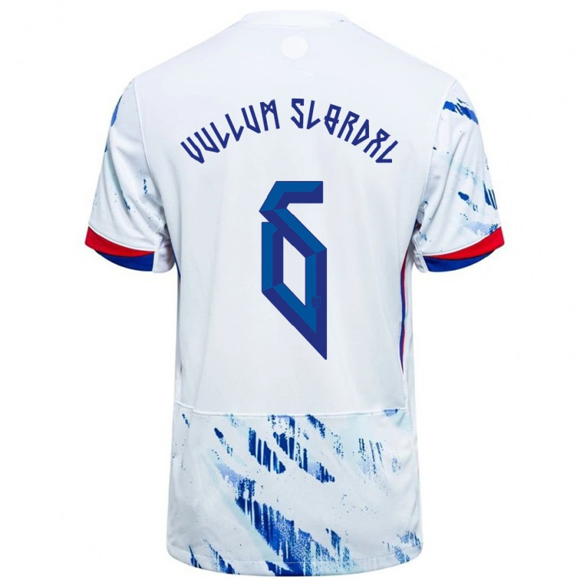 Danxen Hombre Camiseta Noruega Elias Vullum Slørdal #6 Blanco Azul 2ª Equipación 24-26 La Camisa México