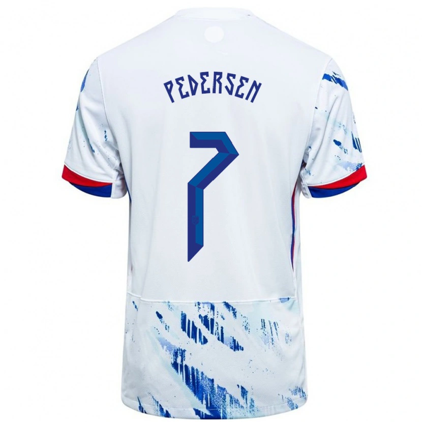 Danxen Hombre Camiseta Noruega Mats Pedersen #7 Blanco Azul 2ª Equipación 24-26 La Camisa México