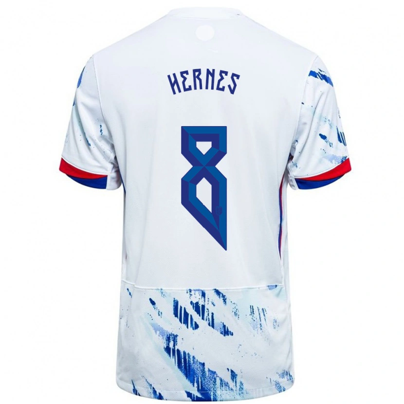 Danxen Hombre Camiseta Noruega Travis Hernes #8 Blanco Azul 2ª Equipación 24-26 La Camisa México