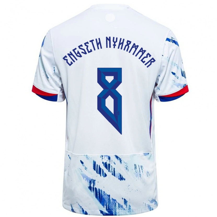 Danxen Hombre Camiseta Noruega Troy Engseth Nyhammer #8 Blanco Azul 2ª Equipación 24-26 La Camisa México