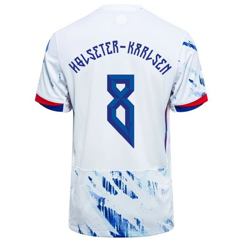Danxen Hombre Camiseta Noruega Philip Holseter-Karlsen #8 Blanco Azul 2ª Equipación 24-26 La Camisa México