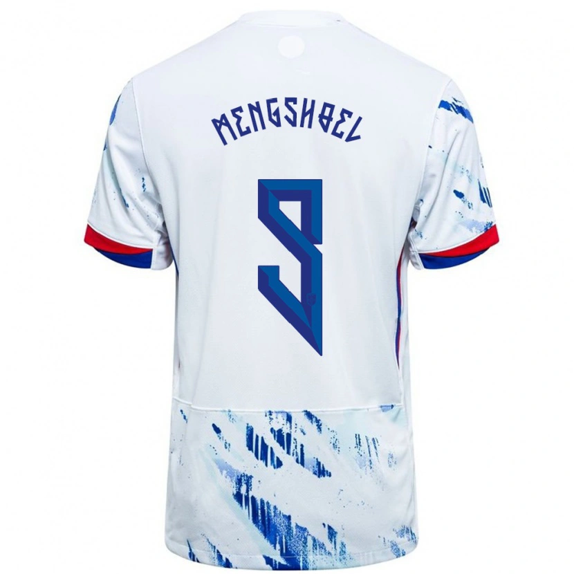Danxen Hombre Camiseta Noruega Olav Dobloug Mengshoel #9 Blanco Azul 2ª Equipación 24-26 La Camisa México