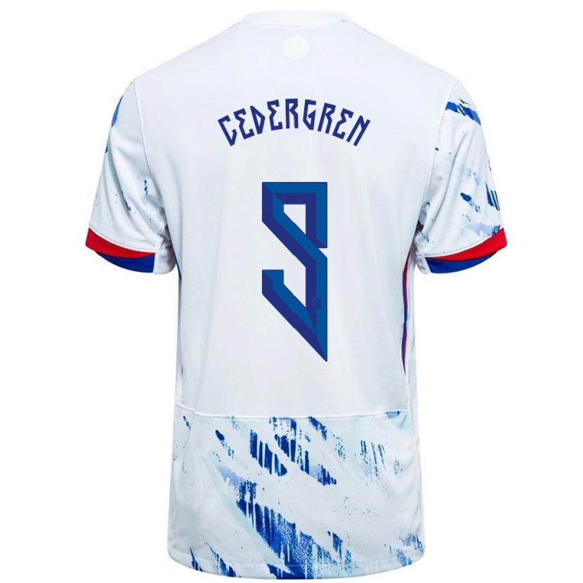 Danxen Hombre Camiseta Noruega Abel Cedergren #9 Blanco Azul 2ª Equipación 24-26 La Camisa México