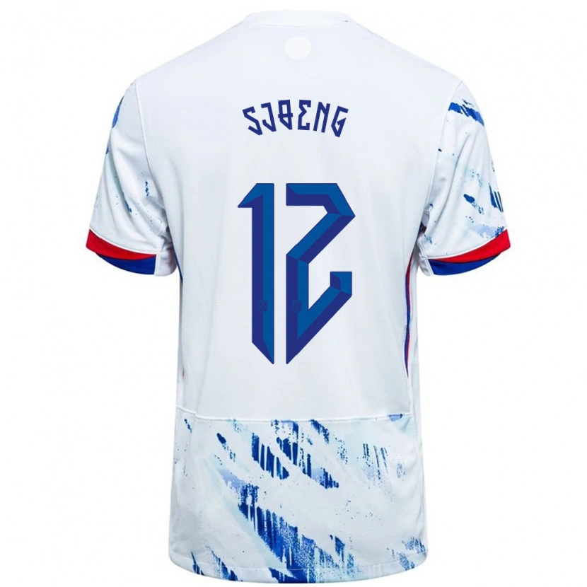 Danxen Hombre Camiseta Noruega Magnus Sjøeng #12 Blanco Azul 2ª Equipación 24-26 La Camisa México
