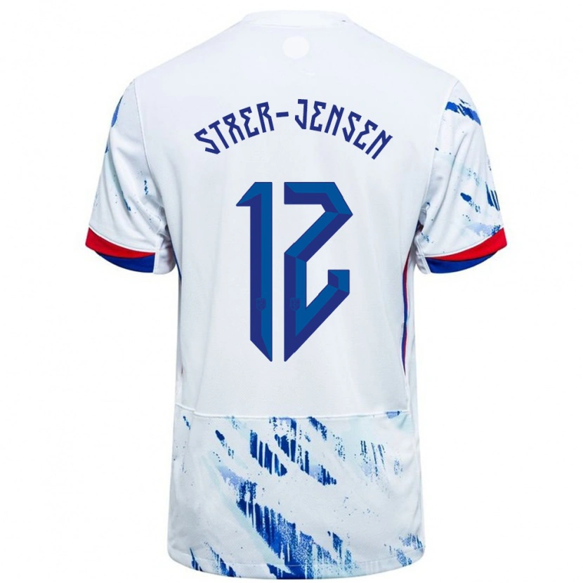 Danxen Hombre Camiseta Noruega Magnus Stær-Jensen #12 Blanco Azul 2ª Equipación 24-26 La Camisa México